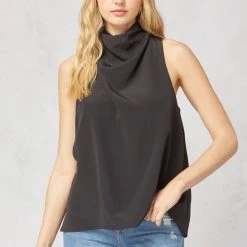 Purple Door Boutique Black Cowl Neck Sleeveless Top