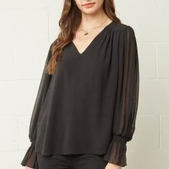 Purple Door Boutique Ladies Night Out Black Blouse