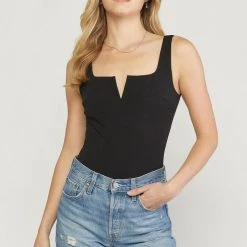 Purple Door Boutique Wishful Heart Black Bodysuit