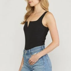 Purple Door Boutique Wishful Heart Black Bodysuit