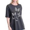 The Purple Door Boutique Boho Butterfly Distressed Black Tee