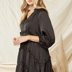 Purple Door Boutique Satin Babydoll Dress In Black