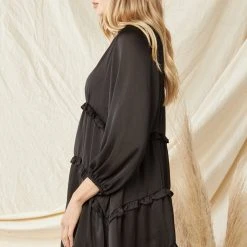 Purple Door Boutique Satin Babydoll Dress In Black
