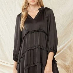 Purple Door Boutique Satin Babydoll Dress In Black