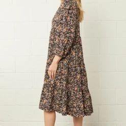Purple Door Boutique Black Floral Print Midi Dress