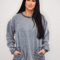 Purple Door Boutique Mono B Fuzzy Charcoal Pullover