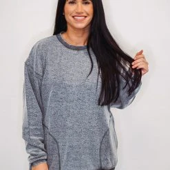 Purple Door Boutique Mono B Fuzzy Charcoal Pullover