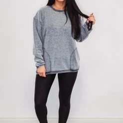 Purple Door Boutique Mono B Fuzzy Charcoal Pullover