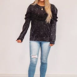 Purple Door Boutique Ladies' Black Charcoal Terry Knit Top