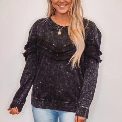 Purple Door Boutique Ladies' Black Charcoal Terry Knit Top