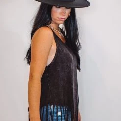 Purple Door Boutique Summer SALE Cowgirl Vibes Black Fringe Top