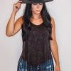 Purple Door Boutique Summer SALE Cowgirl Vibes Black Fringe Top