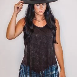 Purple Door Boutique Summer SALE Cowgirl Vibes Black Fringe Top
