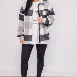 Purple Door Boutique Snuggled Up Black White Shacket Ladies'