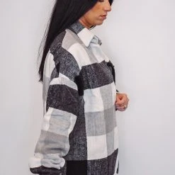 Purple Door Boutique Snuggled Up Black White Shacket Ladies'