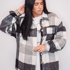 Purple Door Boutique Snuggled Up Black White Shacket Ladies'