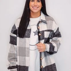 Purple Door Boutique Snuggled Up Black White Shacket Ladies'