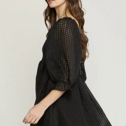 Purple Door Boutique Grid Print Black Babydoll Dress