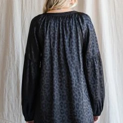 Purple Door Boutique Black Monochromatic Leopard Print Top