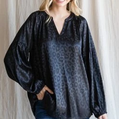 Purple Door Boutique Black Monochromatic Leopard Print Top