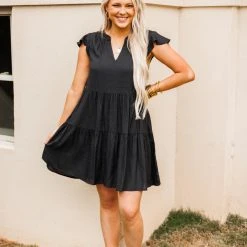 Purple Door Boutique New Arrivals Midnight Dreams Black Textured Dress