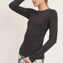 Mono B Athleisure New Arrivals Mono B Black Micro Ribbed Top