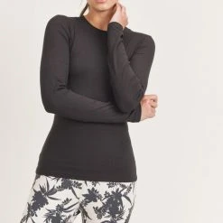 Mono B Athleisure New Arrivals Mono B Black Micro Ribbed Top