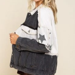 Purple Door Boutique Ladies' Black Mix Oversized Denim Jacket