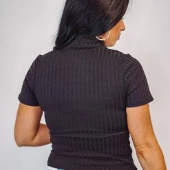 The Purple Door Boutique Ladies' Wish Away Black Ribbed Cut Out Top