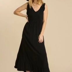 Purple Door Boutique Into The Night Black Frayed Maxi Dress Summer SALE