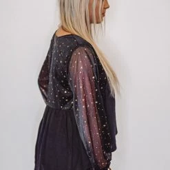 Purple Door Boutique Ladies' Star Foil Babydoll Black Top