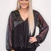 Purple Door Boutique Ladies' Star Foil Babydoll Black Top