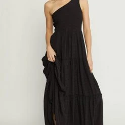 Purple Door Boutique New Arrivals Black One Shoulder Maxi Dress