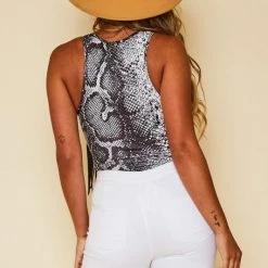 Purple Door Boutique New Arrivals Black Snake Print Fringe Bodysuit