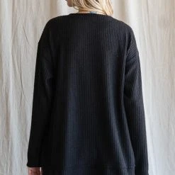 Purple Door Boutique Waffle Knit Life Black Top