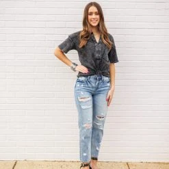 The Purple Door Boutique New Arrivals Summer Knit Black Charcoal Top