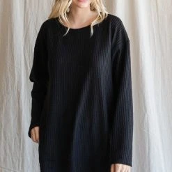 Purple Door Boutique Waffle Knit Life Black Top
