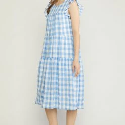 Purple Door Boutique Fanciful Blue Gingham Midi Dress