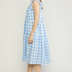Purple Door Boutique Fanciful Blue Gingham Midi Dress
