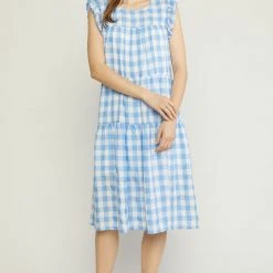 Purple Door Boutique Fanciful Blue Gingham Midi Dress