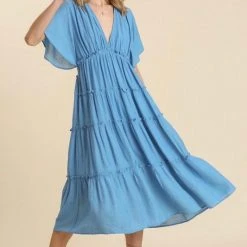 Purple Door Boutique Hopeless Romantic Blue Midi Dress