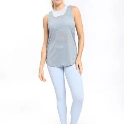 Mono B Athleisure New Arrivals Mono B Blue Mesh Racerback Tank Top
