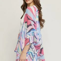 Purple Door Boutique Blue And Pink Abstract Kimono