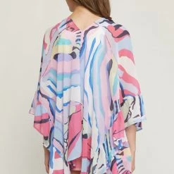 Purple Door Boutique Blue And Pink Abstract Kimono