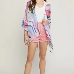 Purple Door Boutique Blue And Pink Abstract Kimono