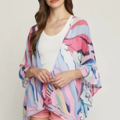 Purple Door Boutique Blue And Pink Abstract Kimono