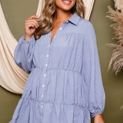 Purple Door Boutique Blue Shimmer Tiered Mini Dress New Arrivals