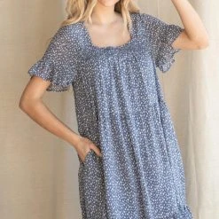 Purple Door Boutique Blue Baby Speckled Print Smocked Dress Summer SALE