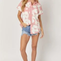 The Purple Door Boutique Blush Cloud Washed Denim Top