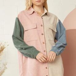 Purple Door Boutique Ladies' Blush Combo Colorblock Corduroy Dress